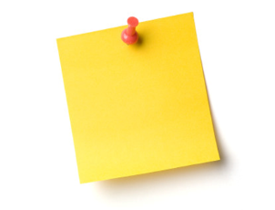 YELLOW POST IT NOTE ON RED THUMBTACK ANNOUNCEMENTS