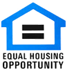 equal housing opportunity logo with black writing and blue house